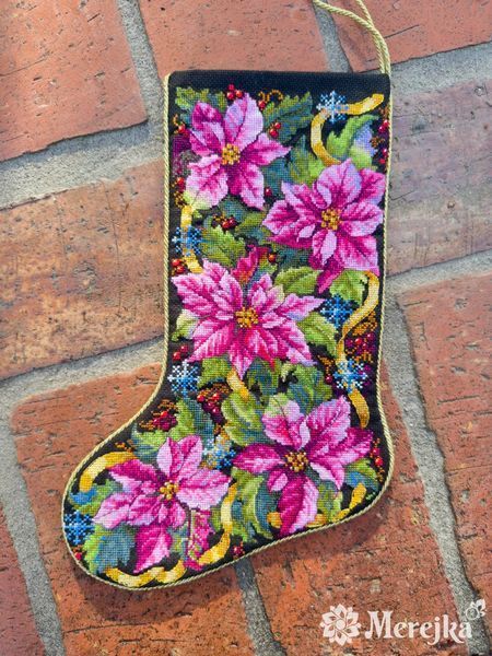 Набір для вишивання хрестом Merejka "Pink Poinsettia Christmas Stocking" ( art.К-262) K-262 Merejka фото