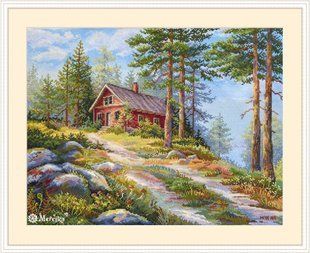 Набір для вишивання хрестом Merejka "Red Cabin in the Woods" ( art.К-254) K-254 Merejka фото